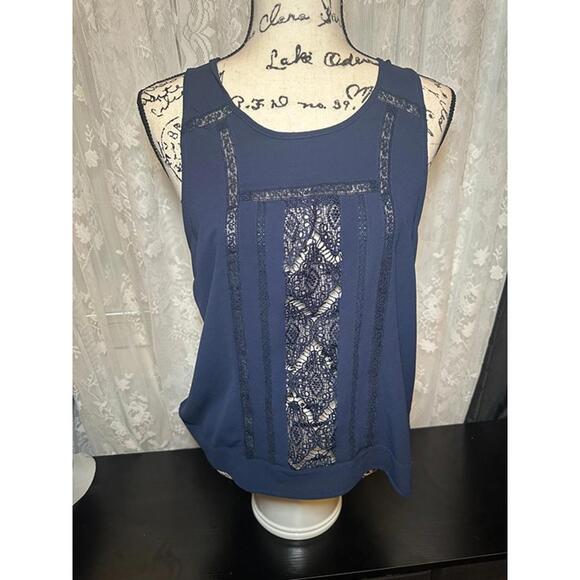 Charlotte Russe Tops - Navy Blue Sleeveless Lace Panel Blouse – Size M